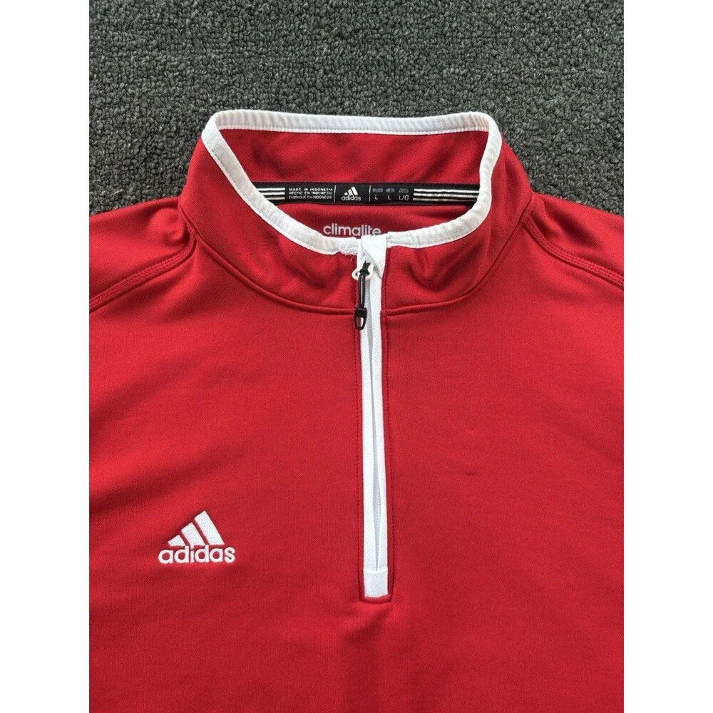 Adidas‎ Climalite Red 1/4 Zip Short Sleeve Training Top Size Large